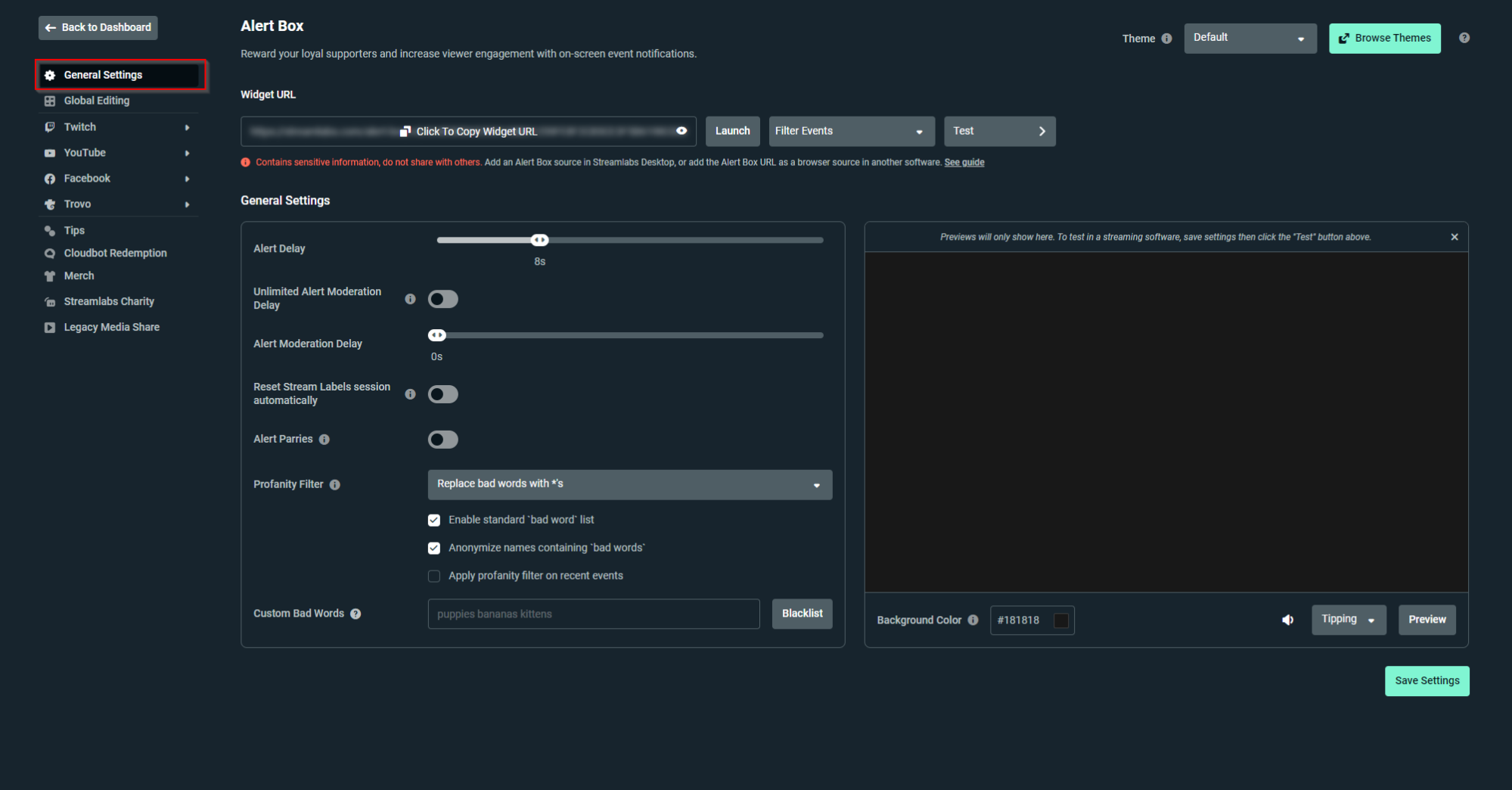 Variaciones de alertas en Streamlabs
