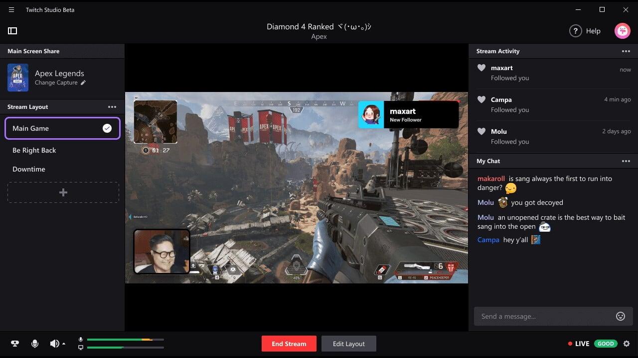 Escenas y capas en Twitch Studio