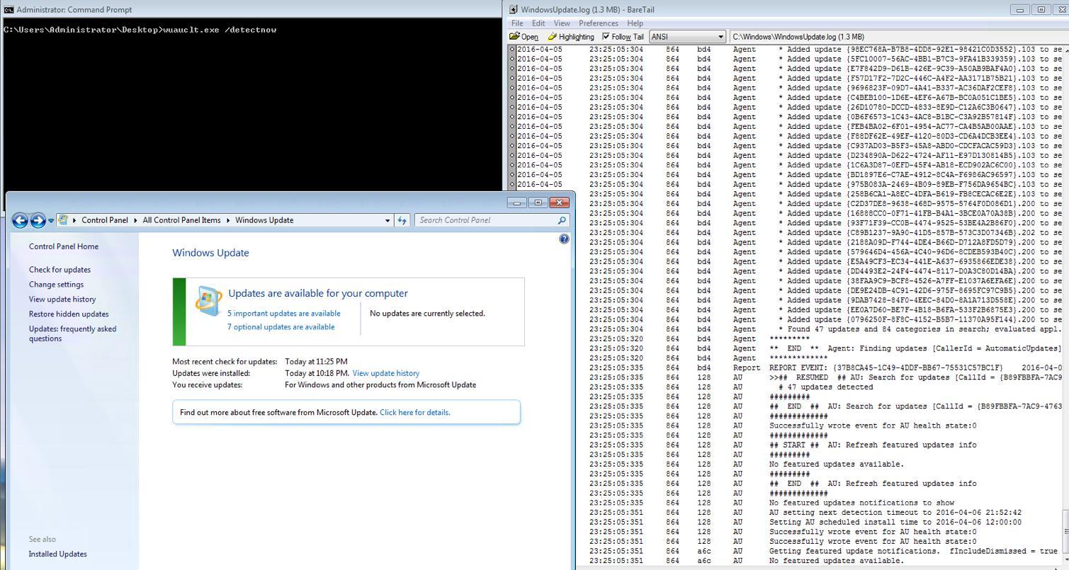 Herramientas de línea de comandos para Windows Update