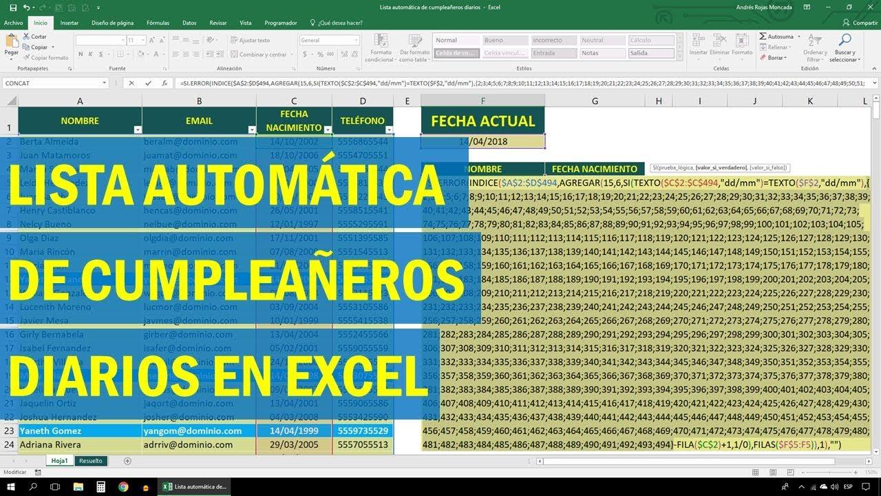 Detectar automáticamente cumpleaños en Excel