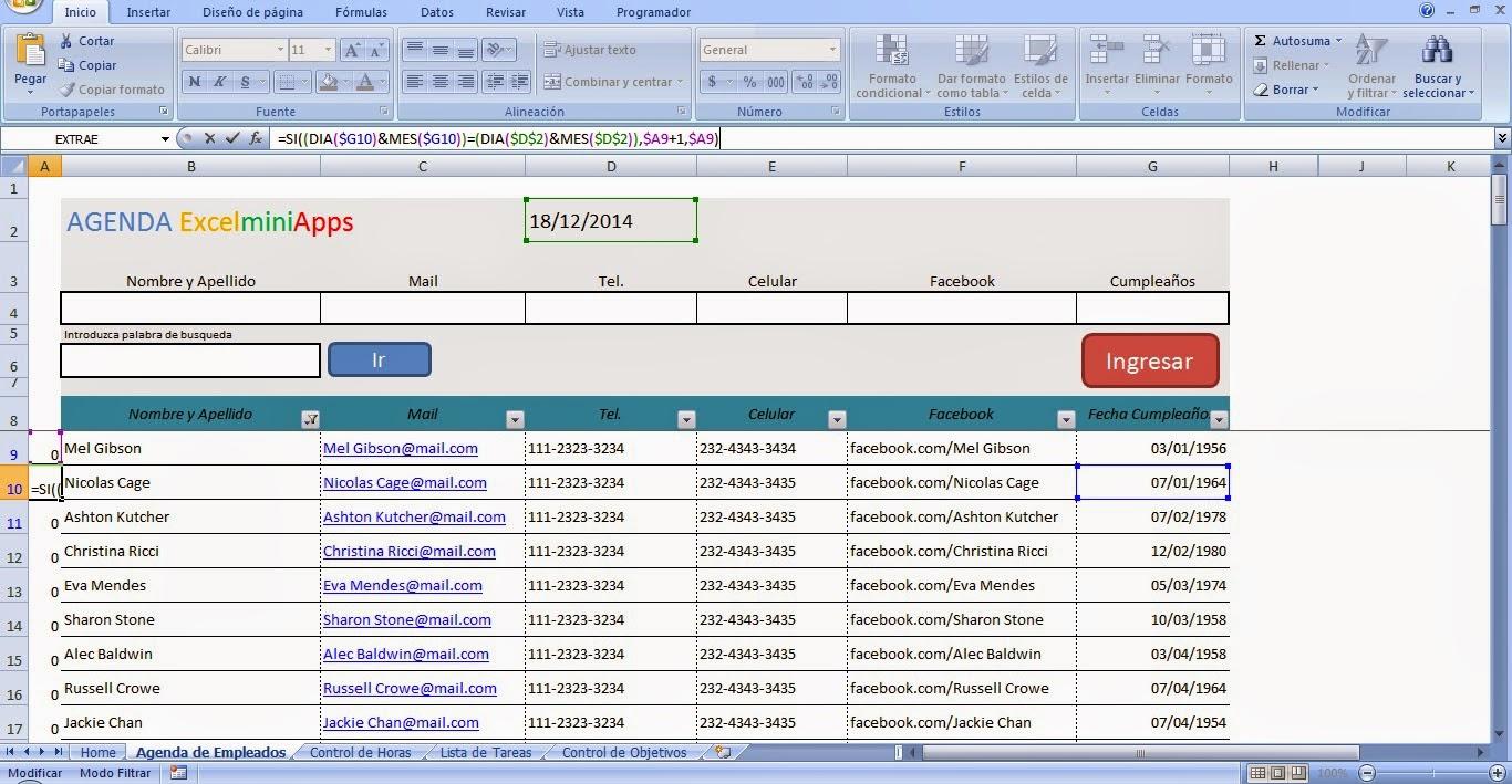 Organizar listas de contactos y cumpleaños en Excel