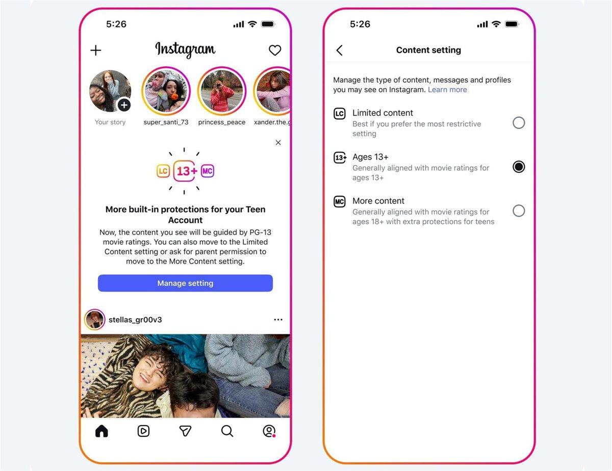 Configuración PG-13 en Instagram para adolescentes