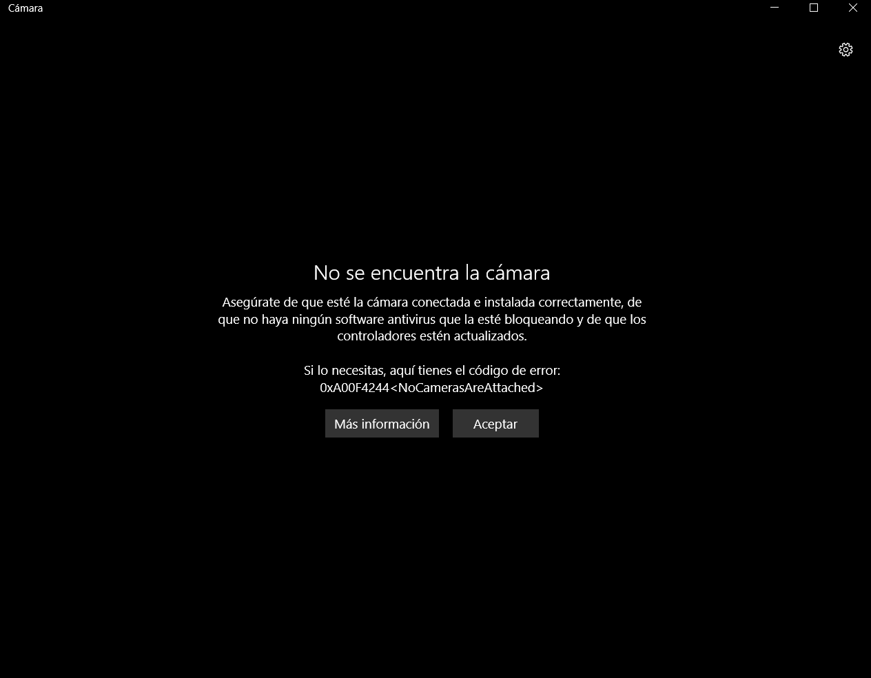Windows Hello camara no funciona 0xA00F4244
