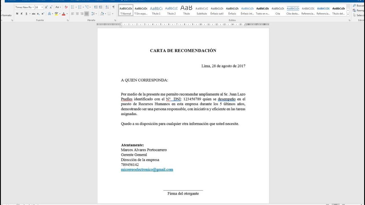 cómo escribir una carta formal en Word
