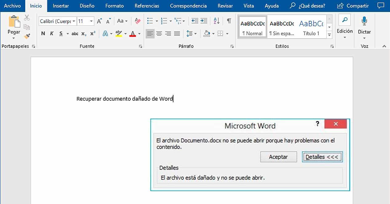 Recuperar documento de Word dañado