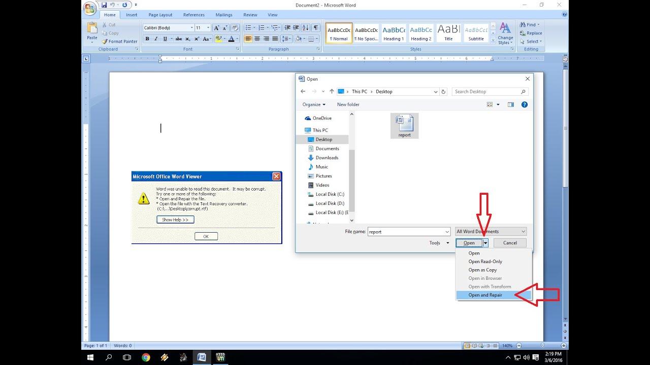 Diagnóstico de problema en documento de Word