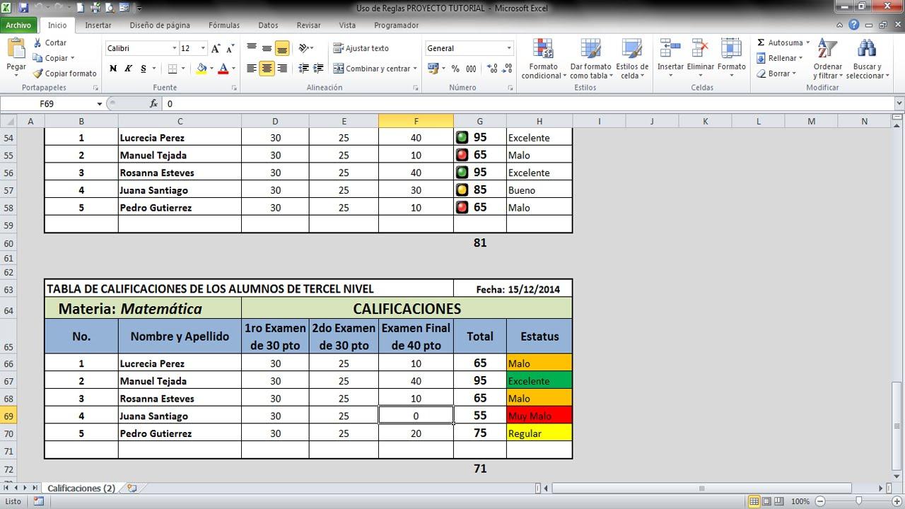 menu numero excel