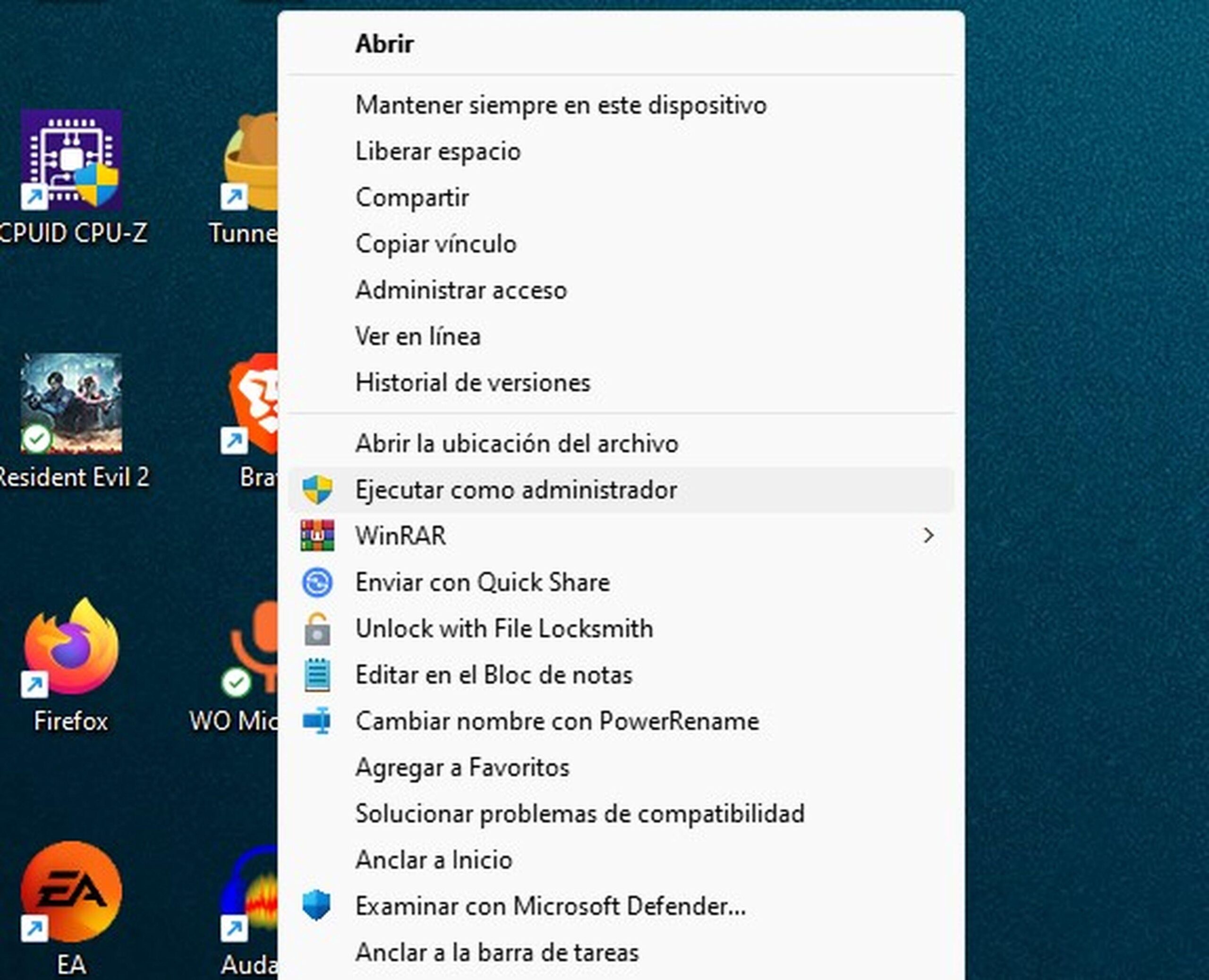 Acceso directo para ejecutar como administrador