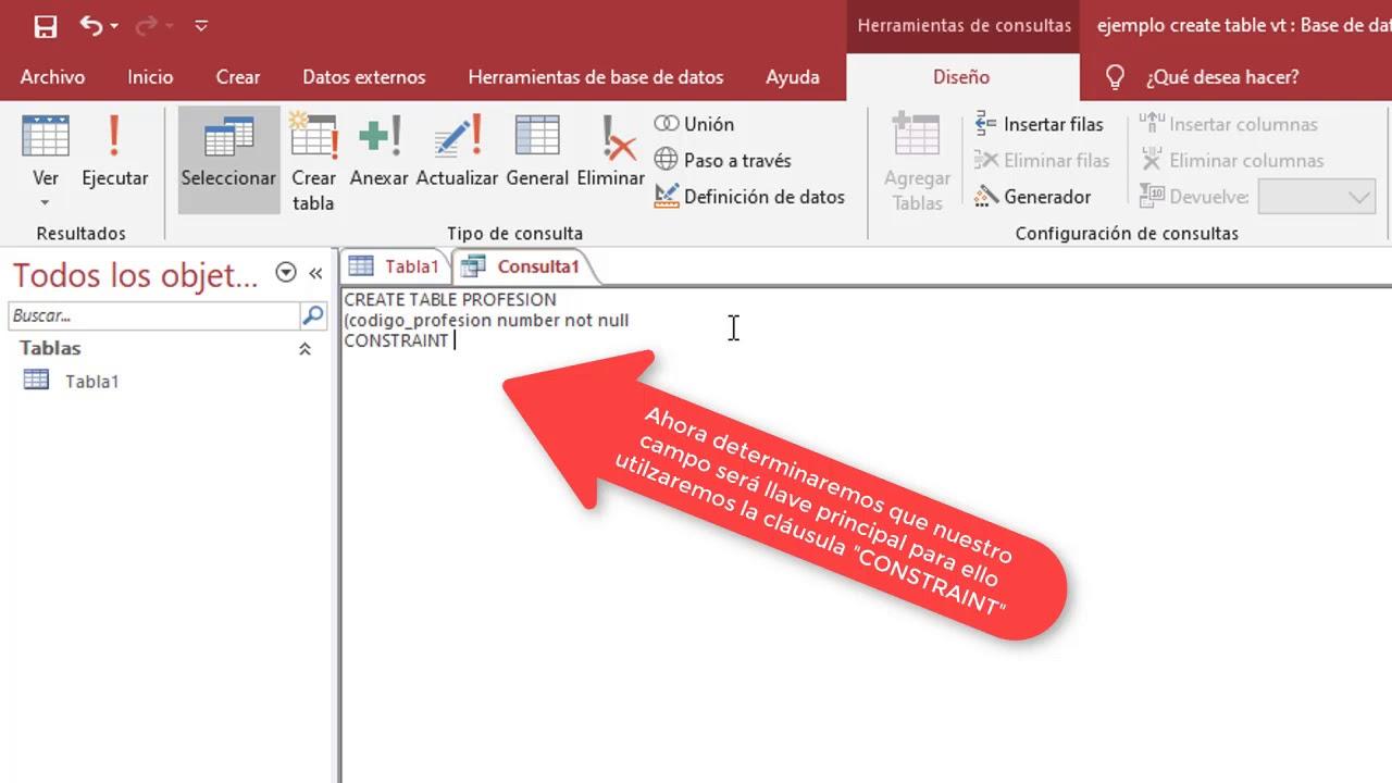 Creación de tabla en Access