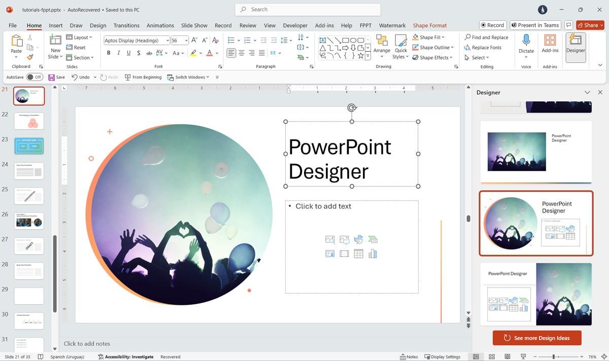 Diseño automático de presentaciones en PowerPoint