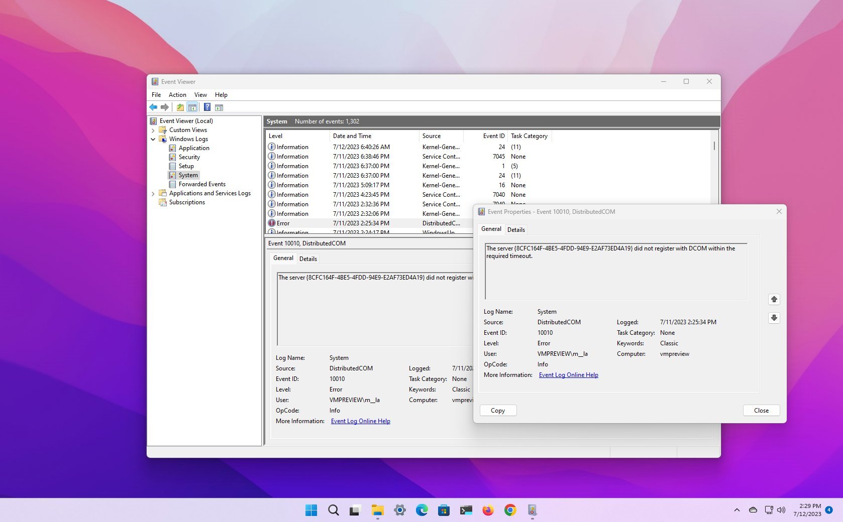 eventos windows 11