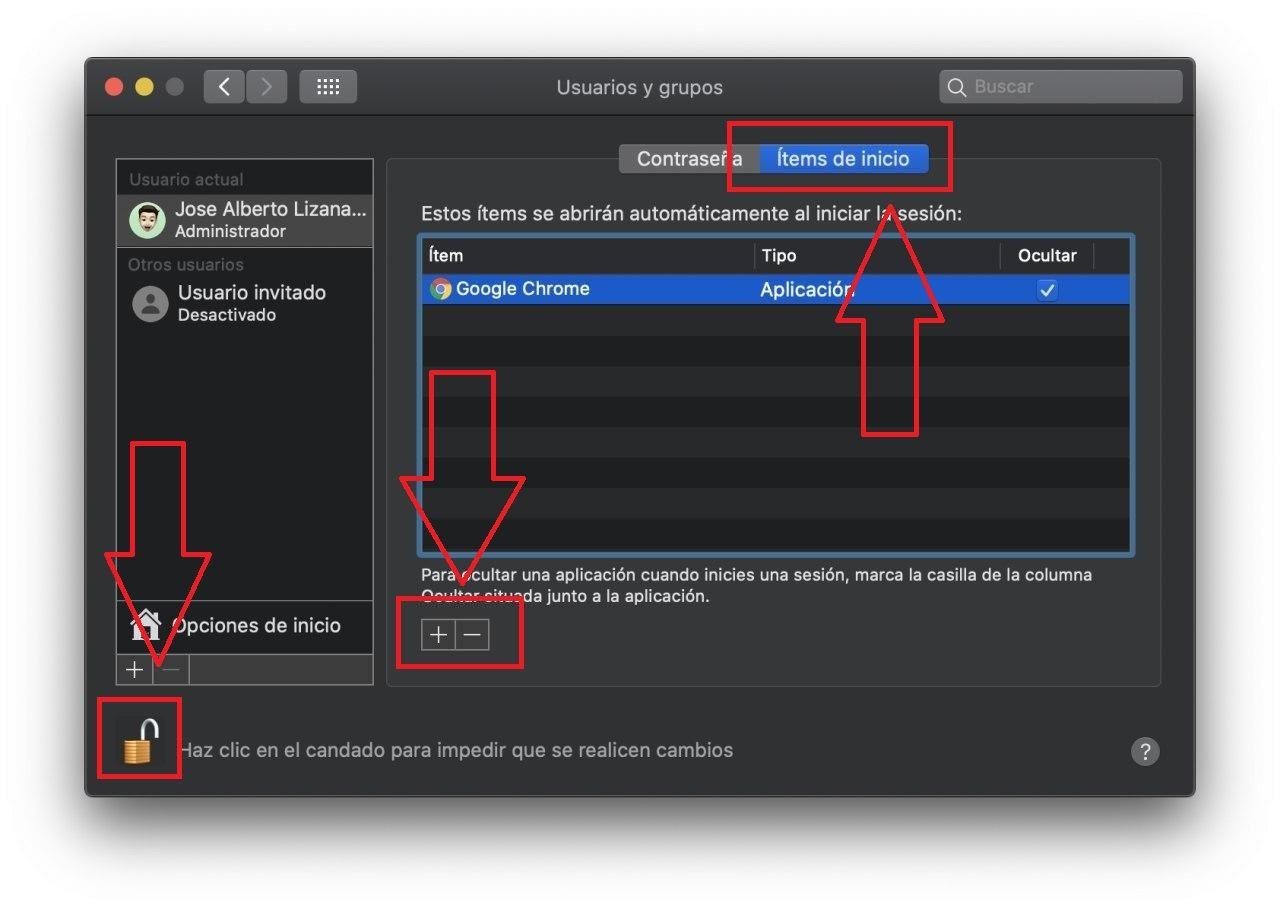evitar arranque automático de apps en macos