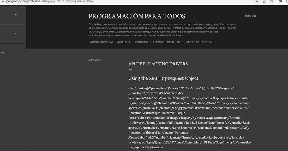 API OpenF1 datos de Formula 1