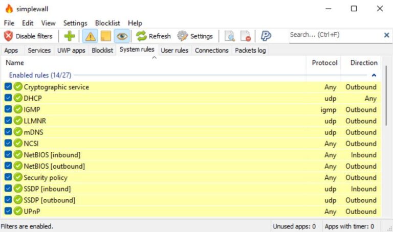 Configurar el firewall de Windows con Simplewall