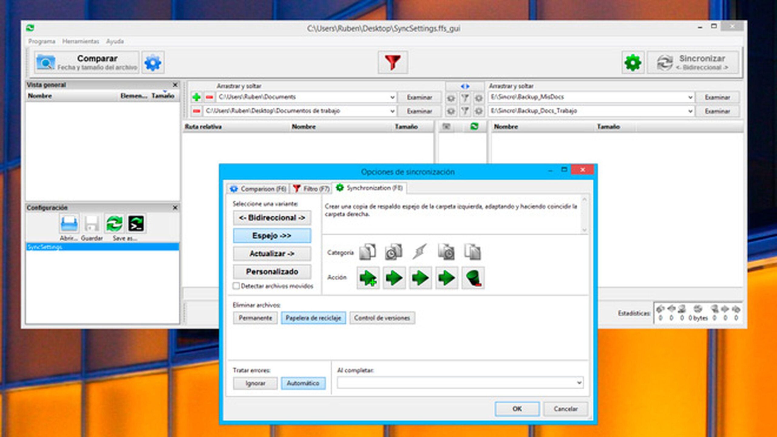 Carpetas locales y en red con FreeFileSync