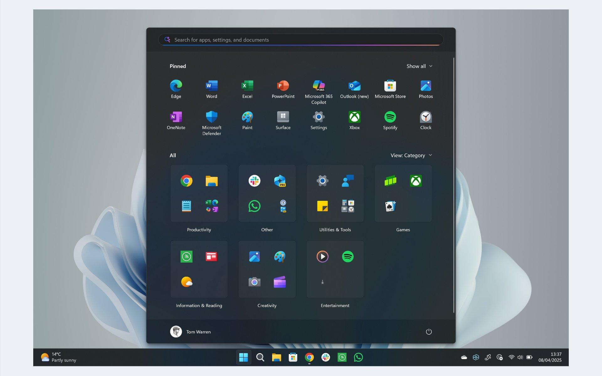 Configurar secciones del menú Inicio en Windows 11