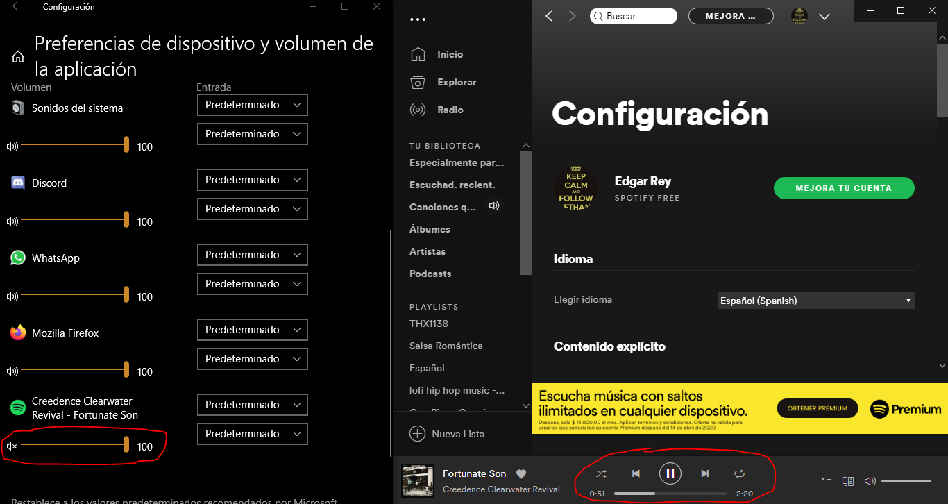 Comprobaciones de dispositivo y cuenta para Spotify
