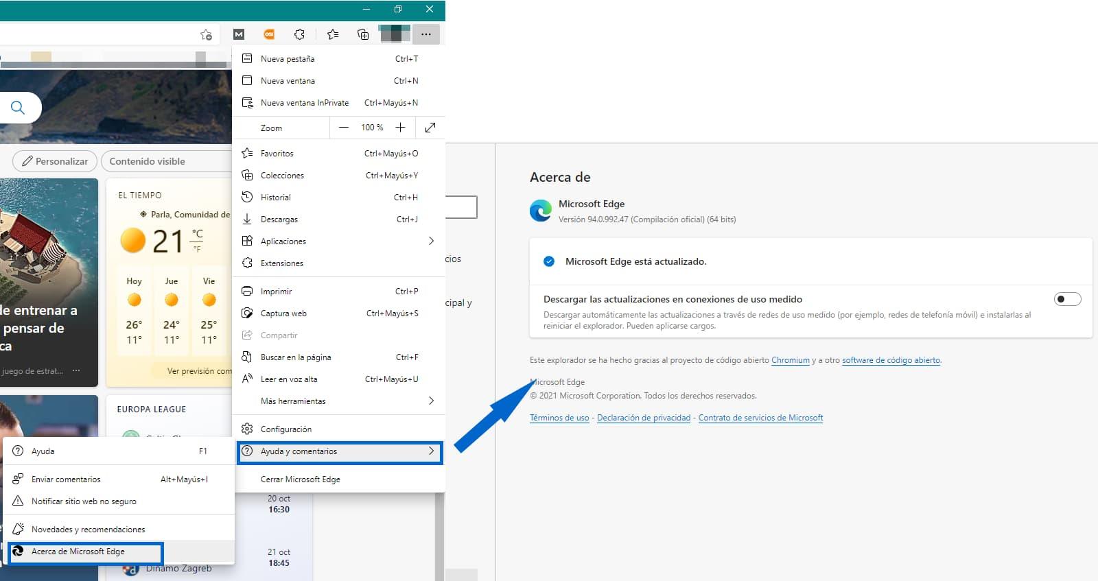 Comprobar actualizaciones de Edge