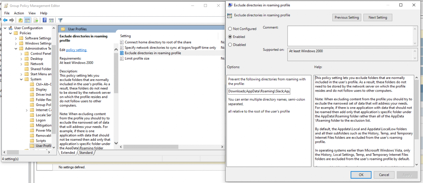 folder redirection vs roaming user profile windows