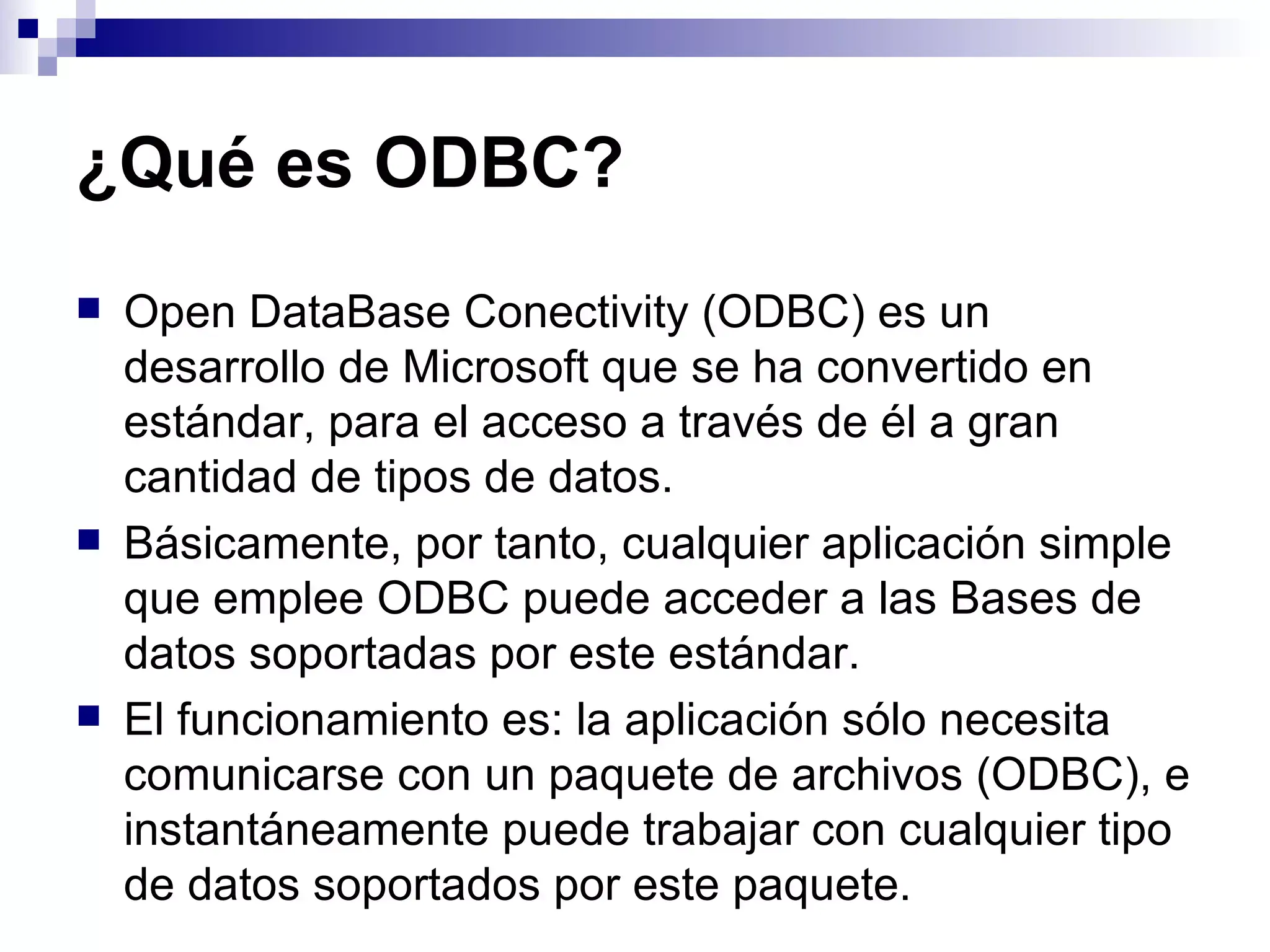 Arquitectura ODBC y componentes principales