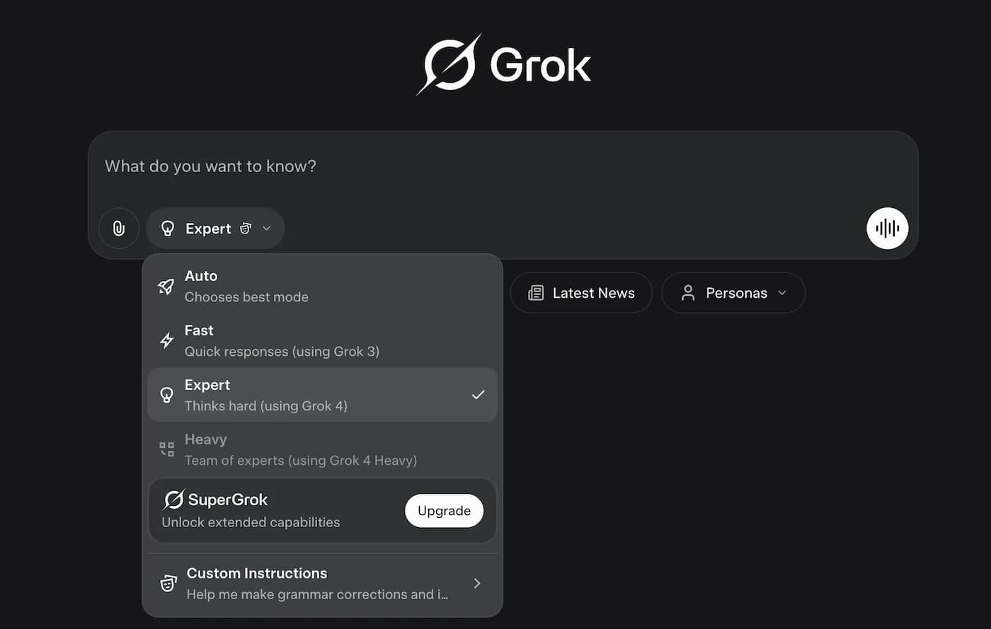 para qué sirven los modos heavy, expert, fast, y auto de Grok