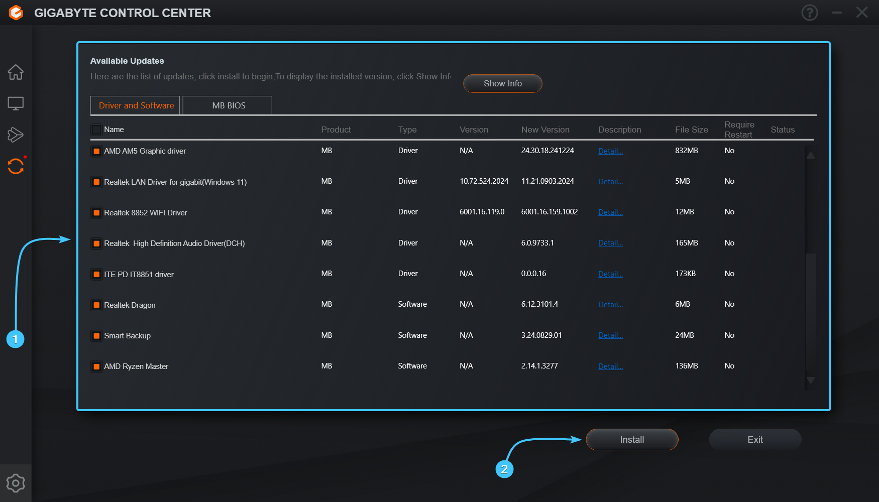 Actualizar drivers desde Gigabyte Control Center