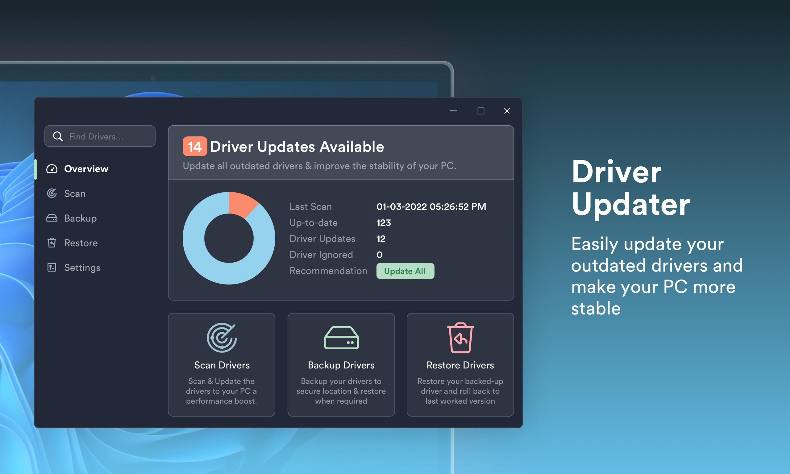 Opciones de Driver Booster en Windows