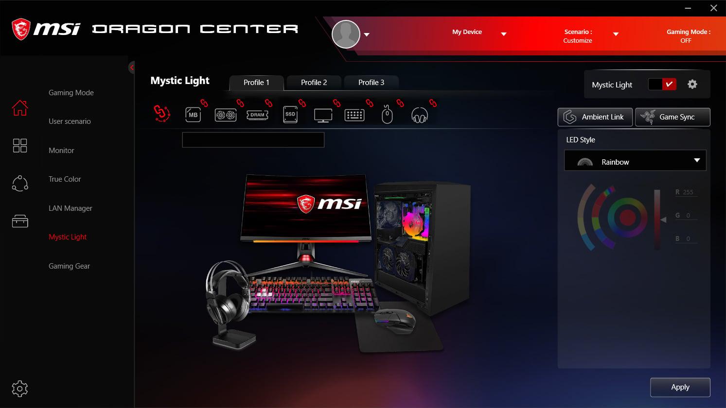 Interfaz de MSI Mystic Light