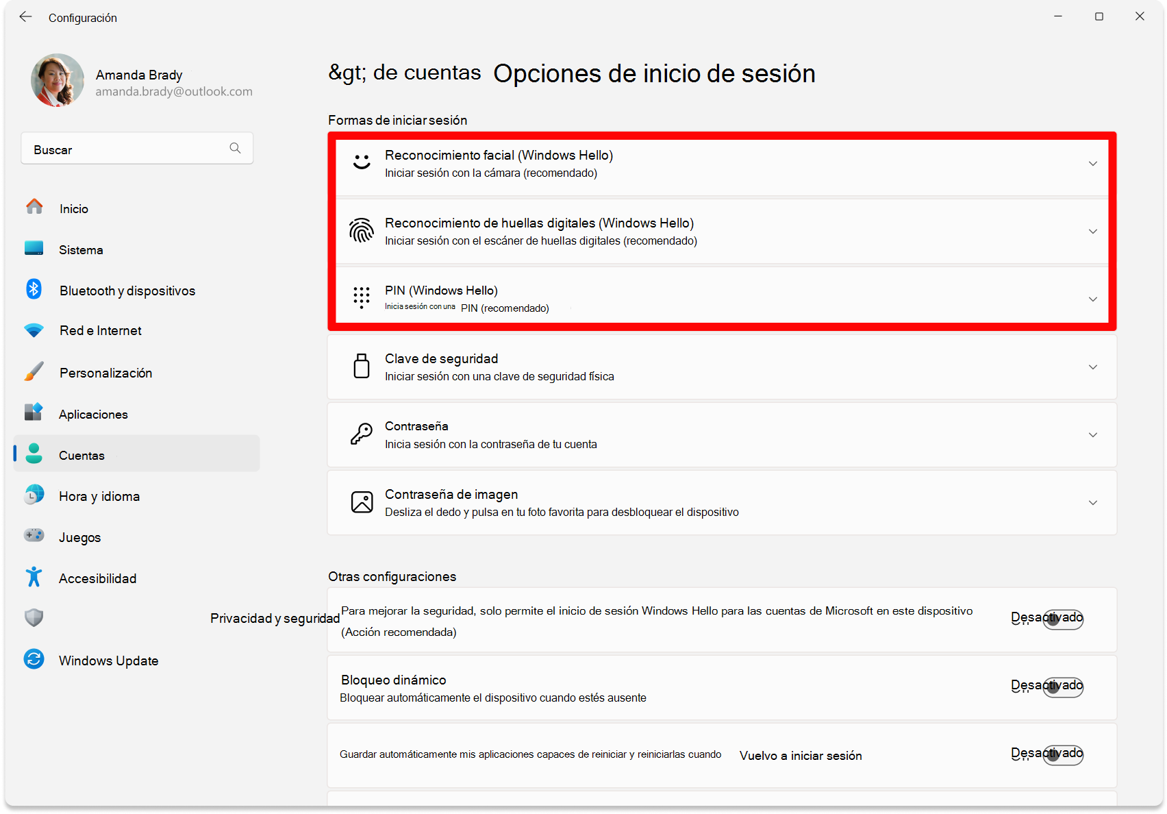 Configurar Windows Hello en entornos domésticos con claves FIDO2