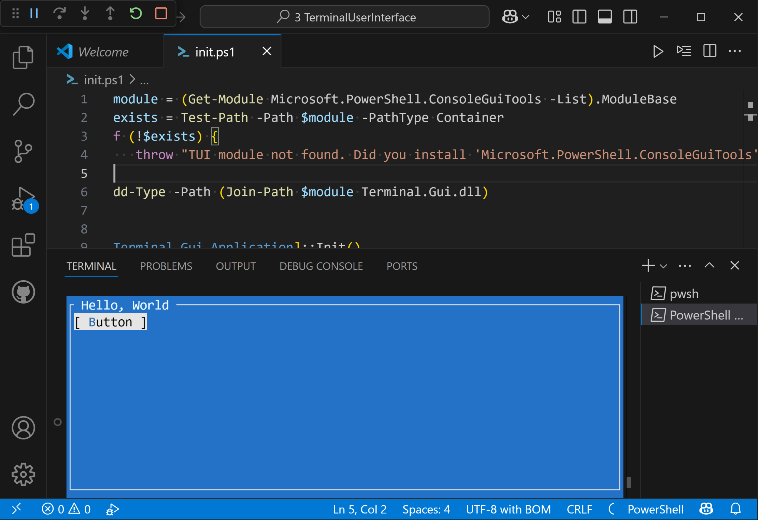 Ejemplo de menú TUI en PowerShell