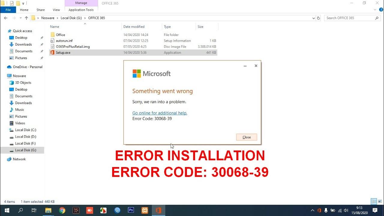 Error 30068-39 de Office 365
