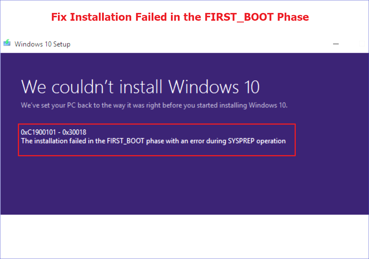 Pantalla de error en la fase FIRST_BOOT