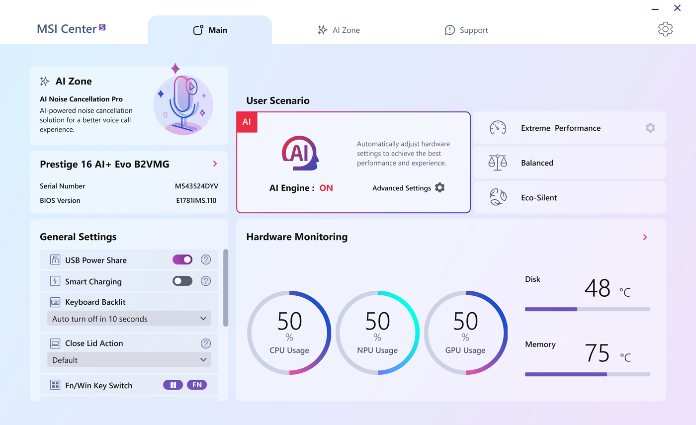 Perfiles de energía de Windows y MSI Center