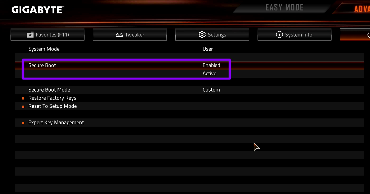 Consola EFI para actualización de BIOS Gigabyte