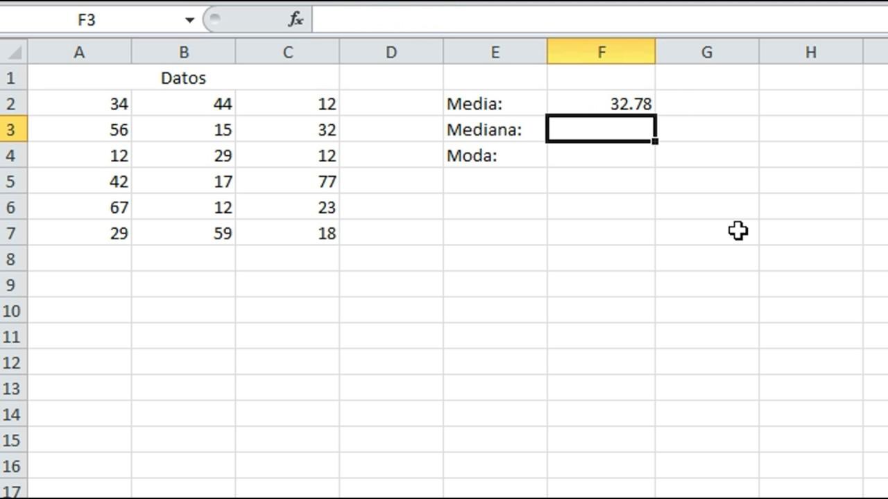Calcular media moda y mediana en Excel