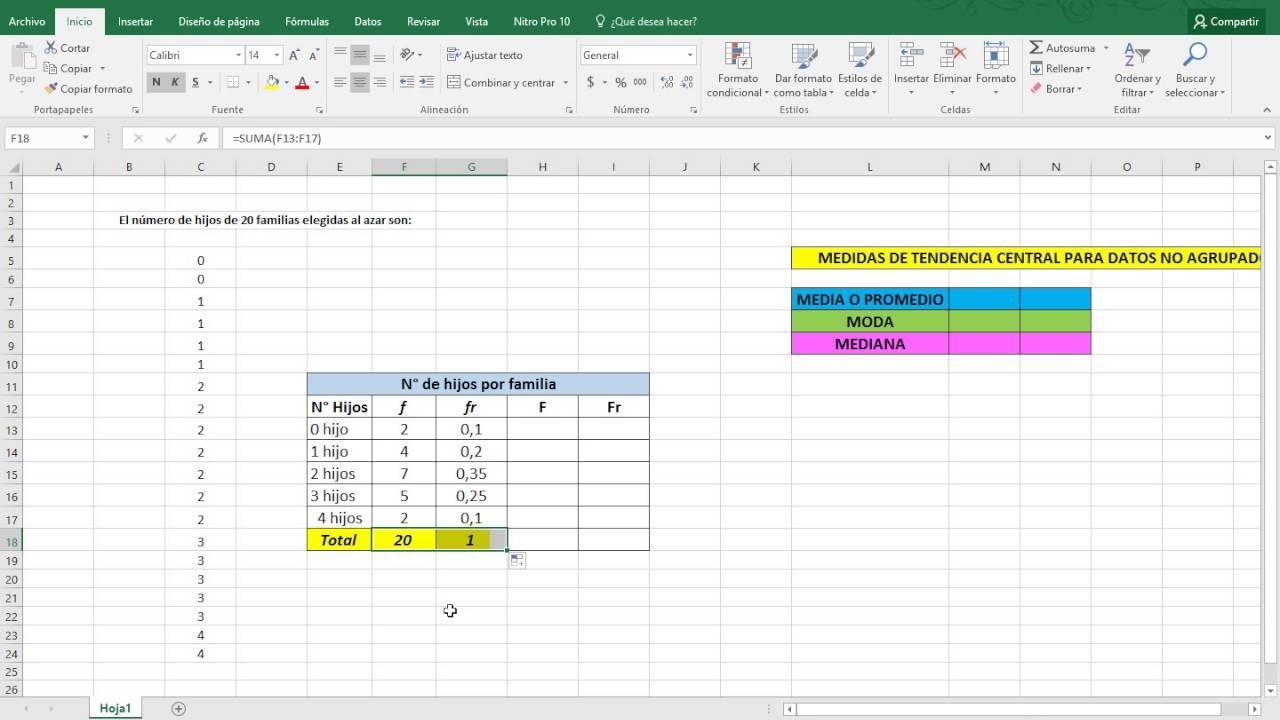 Conceptos de media, moda y mediana en Excel