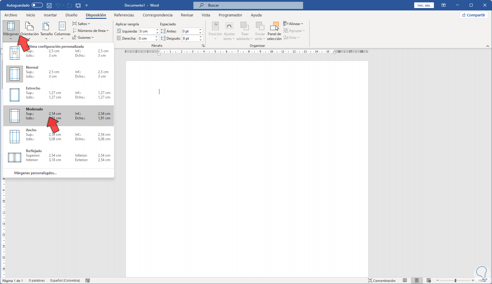 Controles de la regla en Word