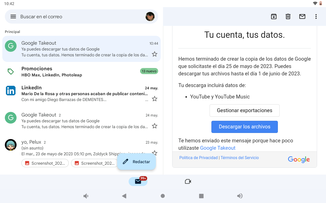 Exportar copia de seguridad con Google Takeout