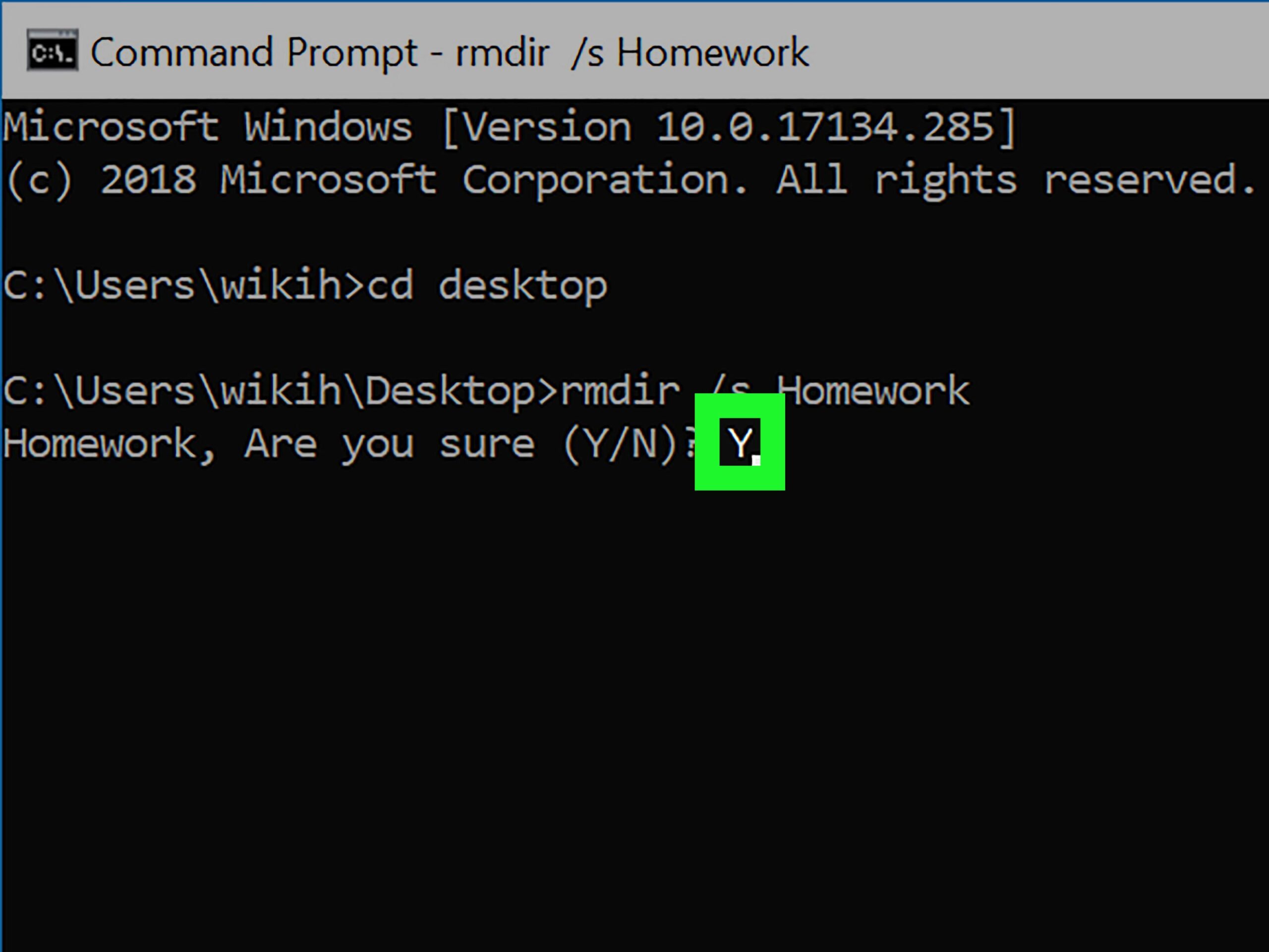 Terminal CMD con ejemplos de administración de archivos