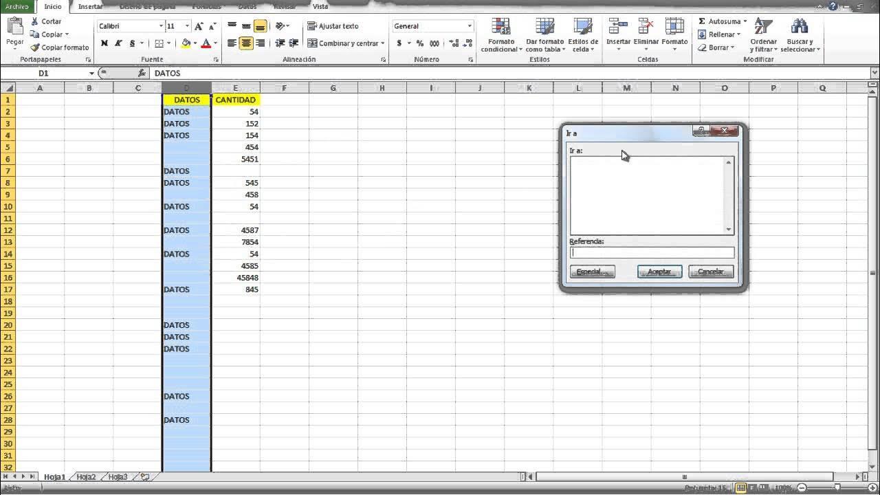 Eliminar filas en blanco en Excel