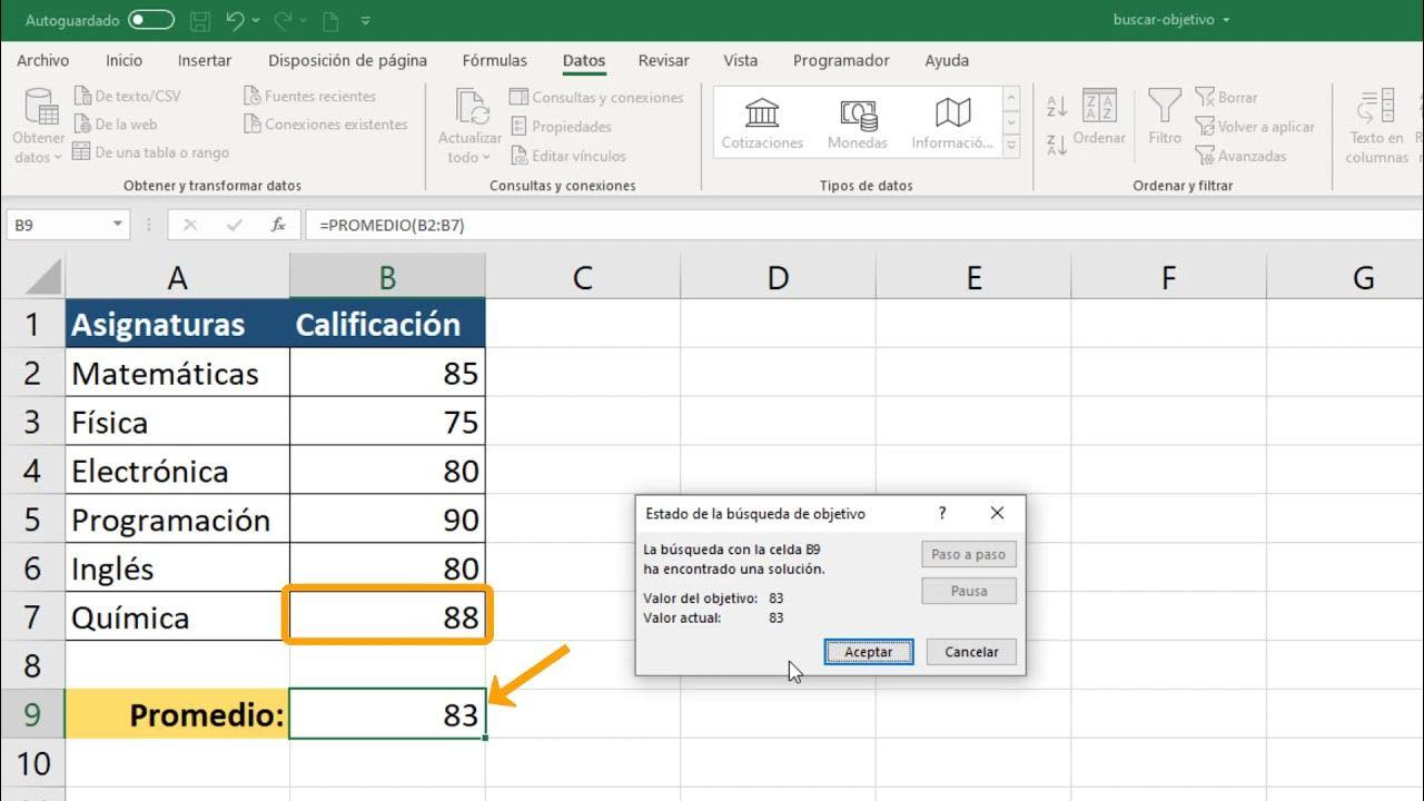 Función Buscar Objetivo en Excel