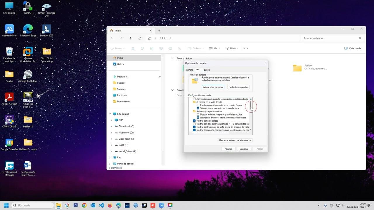 Ventana de opciones de carpeta en Windows 11