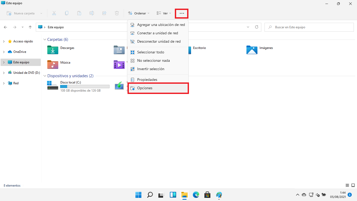 Opciones para mostrar u ocultar extensiones en Windows 11