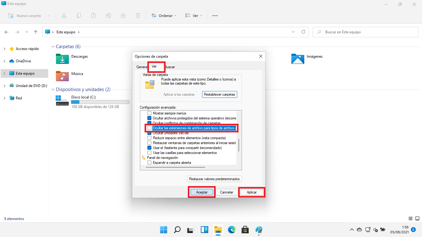 Explorador de archivos de Windows 11 con extensiones