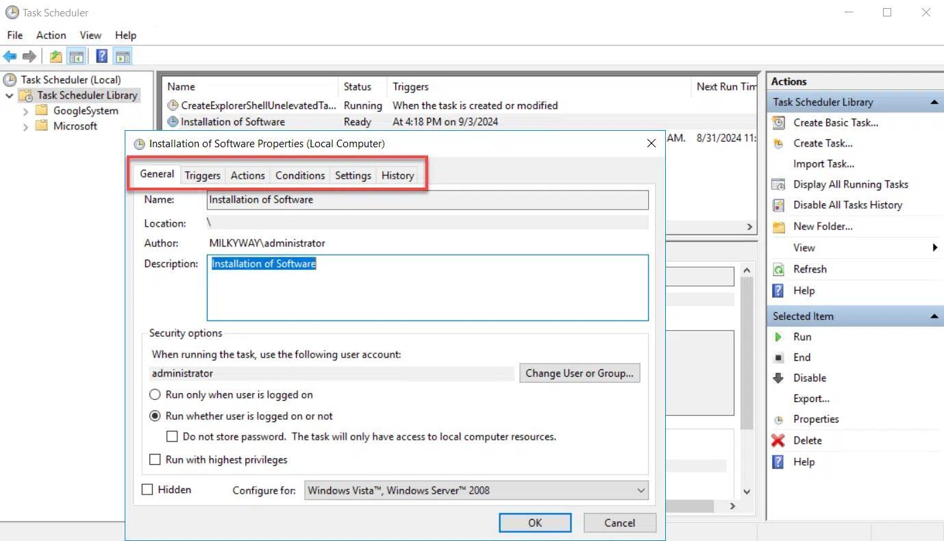 permisos para schtasks