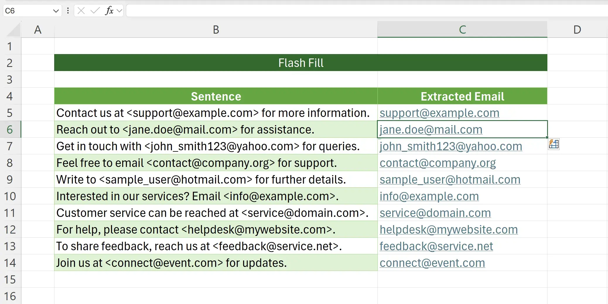 Configuración de Flash Fill en Excel Configuración de Flash Fill en Excel