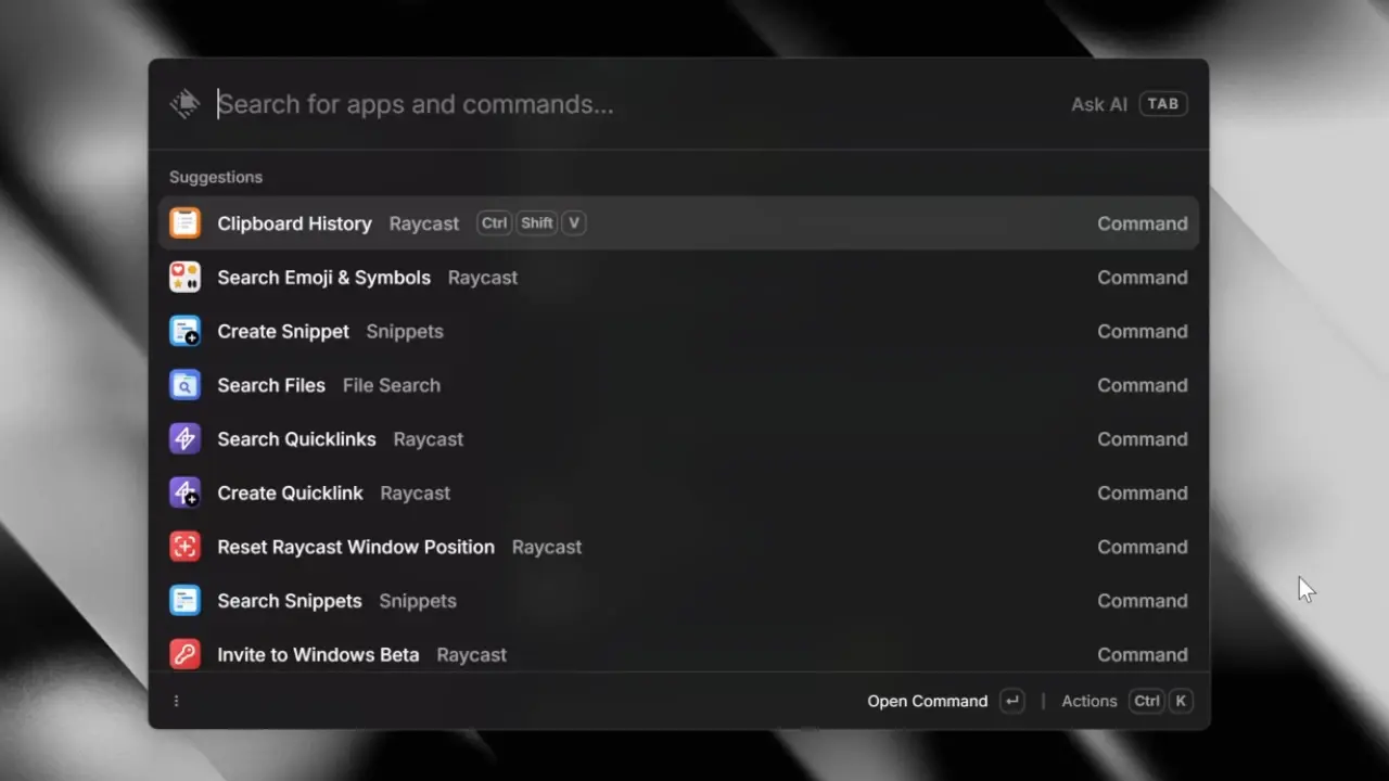 Tutorial Raycast para Windows Interfaz de Raycast para Windows