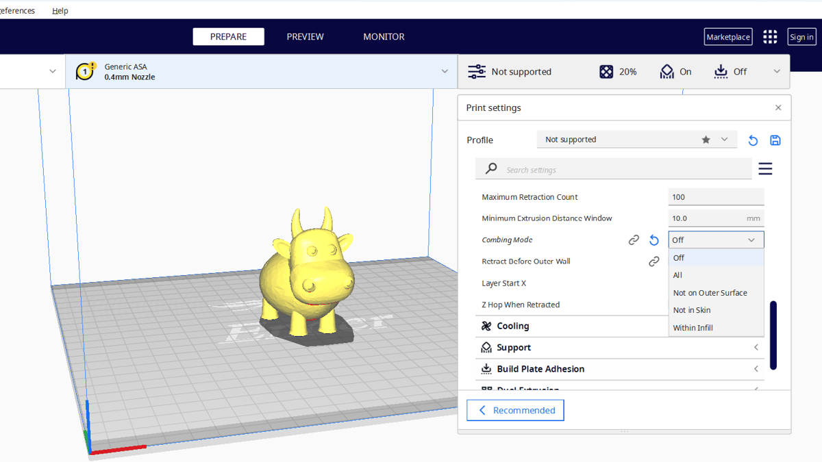 Ejemplo de peinado not in skin en Cura