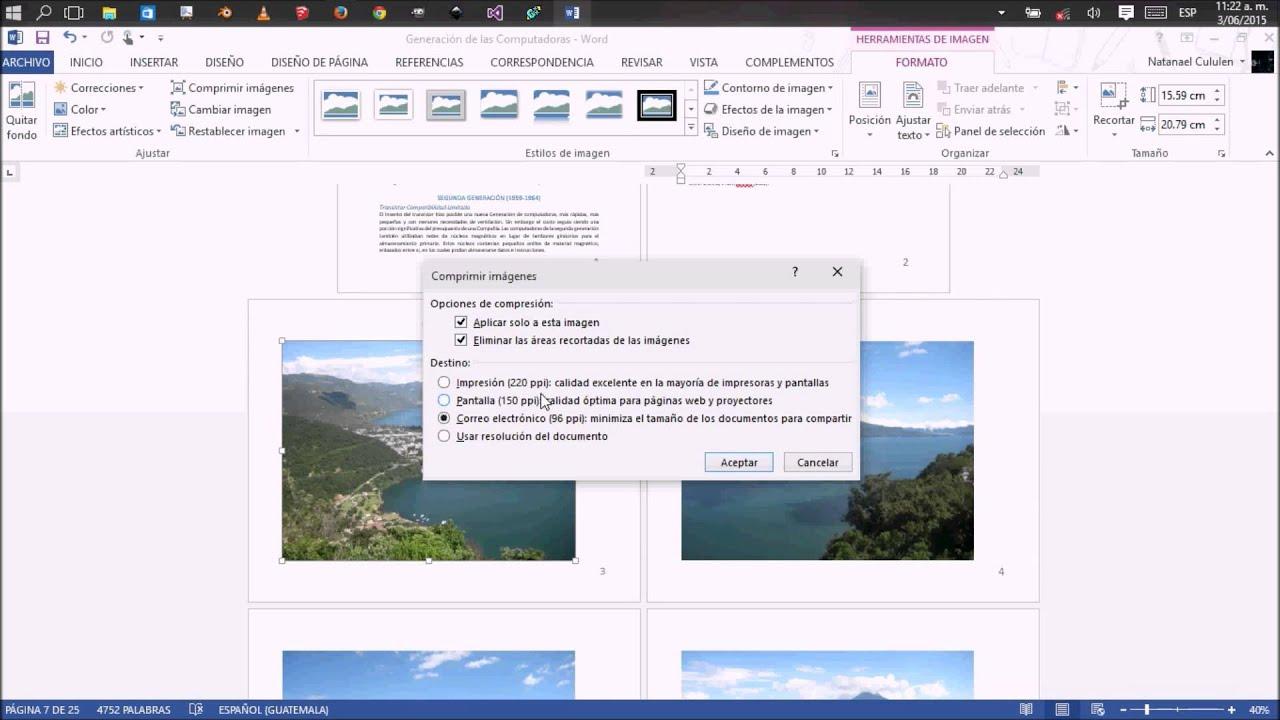 Cambiar la calidad de compresion de imagenes en Word