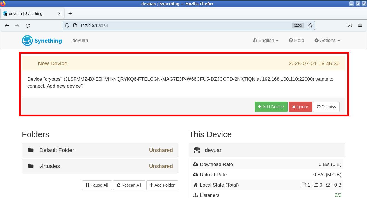 Syncthing sincronización entre múltiples dispositivos